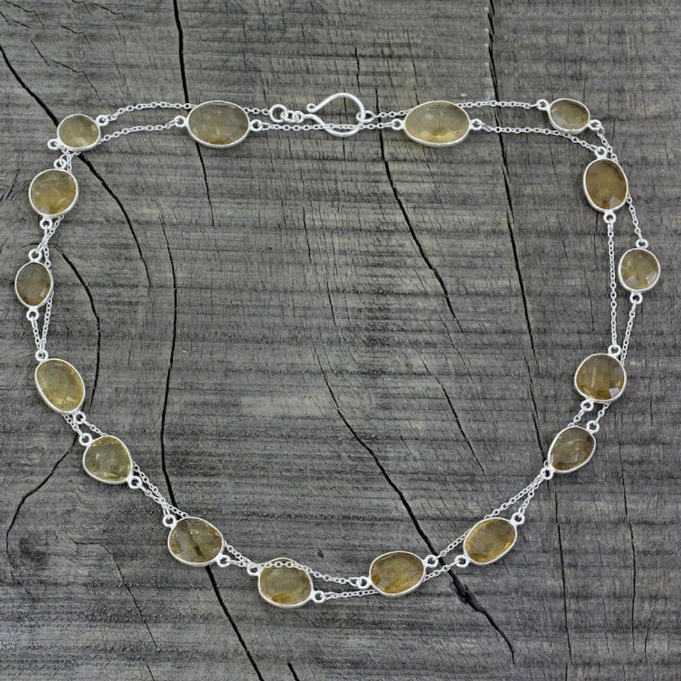 Handmade Sterling Silver and Quartz Station Necklace 'Duduma Majesty'