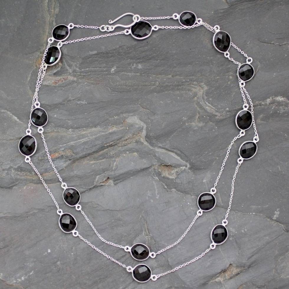 Sterling Silver and Smokey Quartz Station Necklace 'Duduma Majesty'