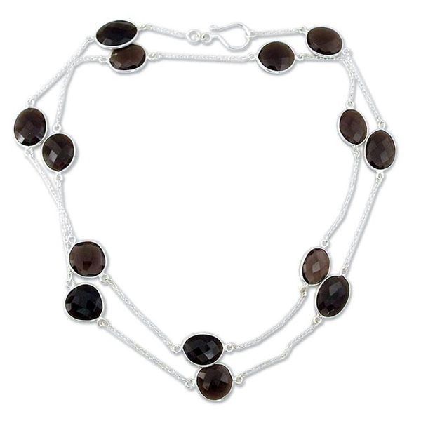 Alternate image for Sterling Silver and Smokey Quartz Station Necklace Duduma Majesty