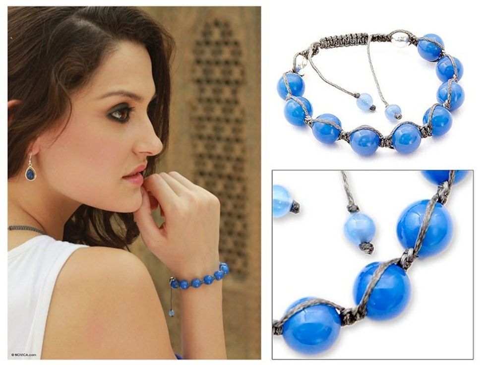Sterling Silver Cotton Shambhala-style Chalcedony Bracelet 'Joy and Peace'
