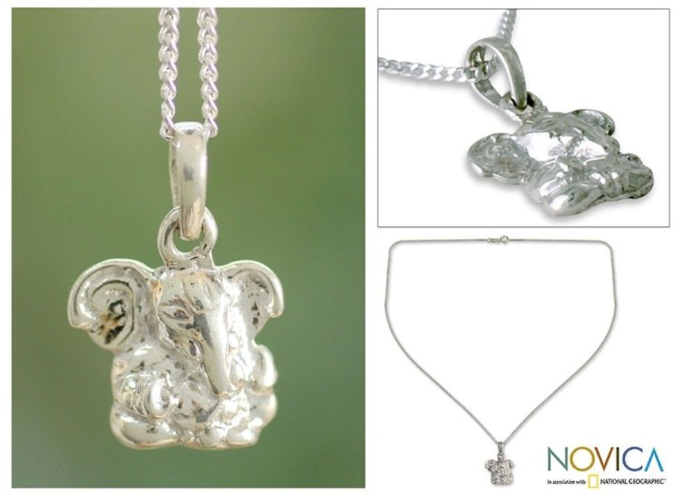 Sterling Silver Necklace Hindu Jewelry from India 'Baby Ganesha'
