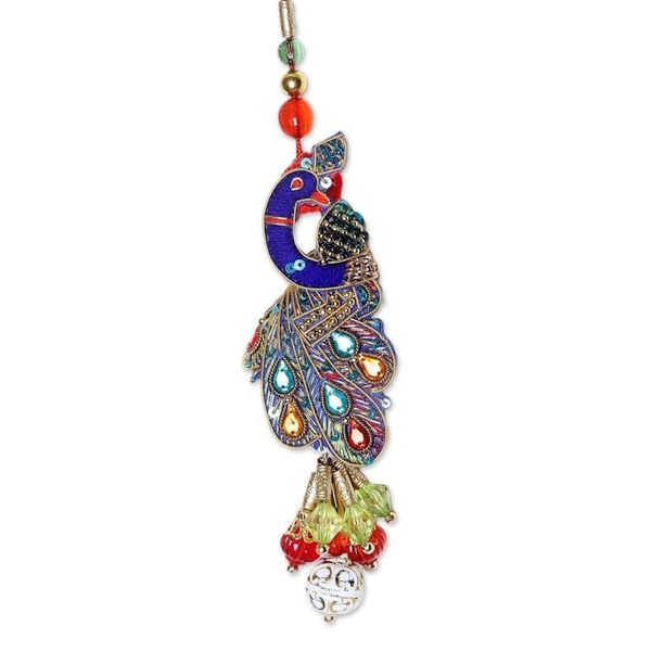 Alternate image for Handcrafted Hand Beaded Christmas Ornaments Set of 5 Mughal Peacocks