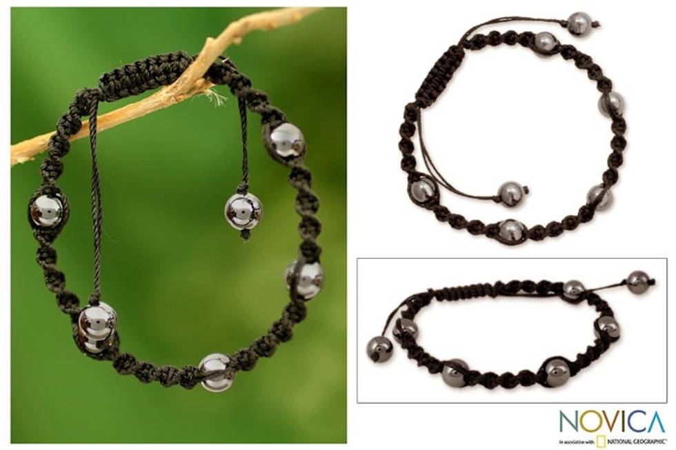 India Handmade Hematite Shambhala-style Bracelet 'Jaipur Night'