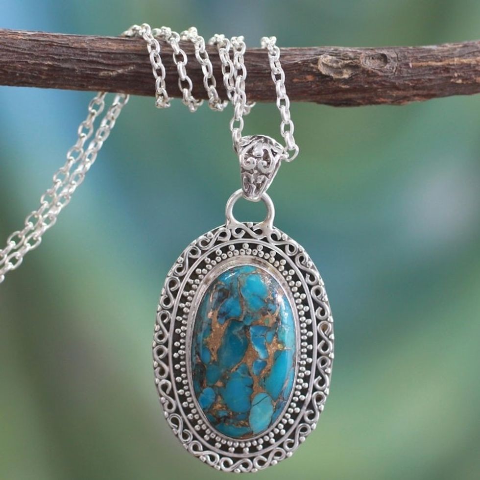 Fair Trade Jewelry Necklace in Sterling Silver 'Indian Blossom'