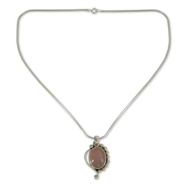 Alternate image for Handcrafted Sterling Silver and Rose Quartz Necklace Delhi Romance