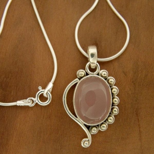 Alternate image for Handcrafted Sterling Silver and Rose Quartz Necklace Delhi Romance