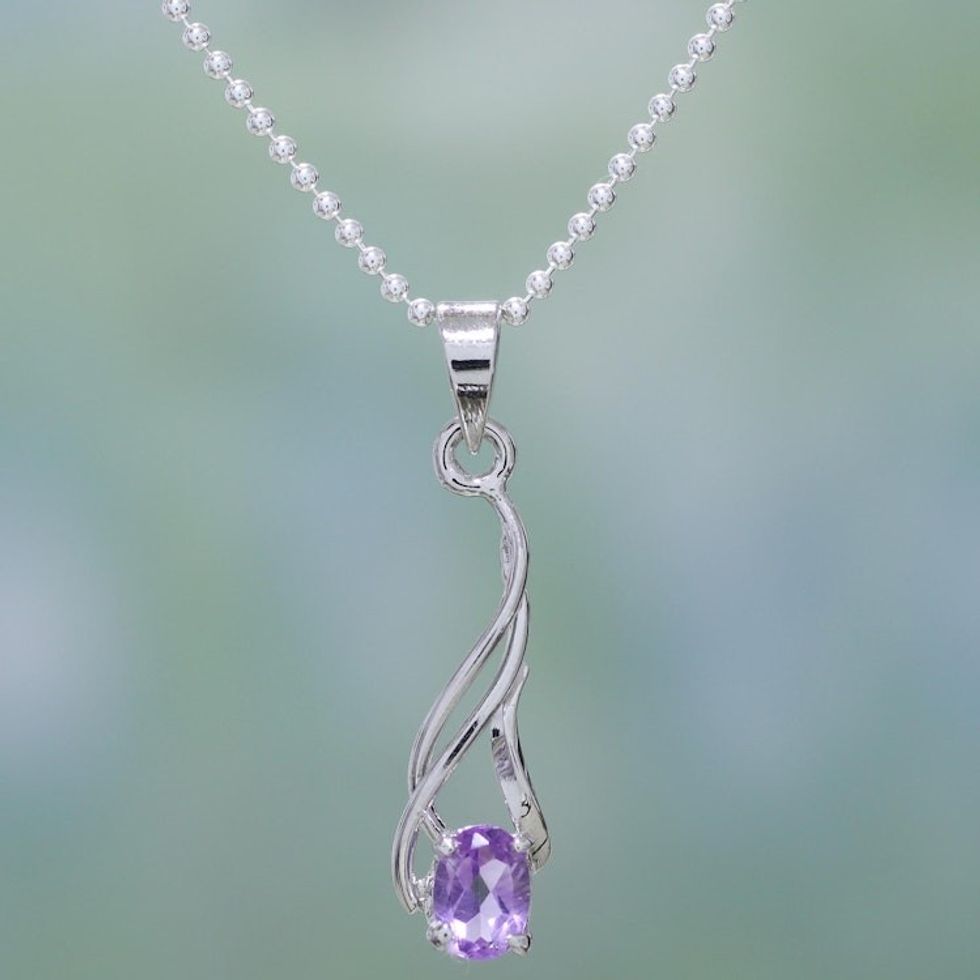 Amethyst Necklace from Sterling Silver Jewelry Collection 'Mystical Flame'