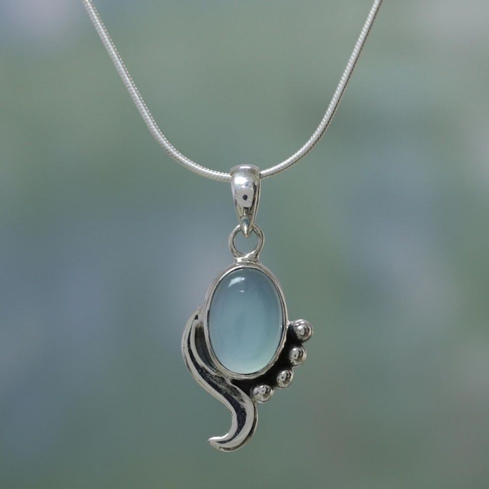 Blue Chalcedony Necklace Modern Jewelry from India 'Hindu Harmony'