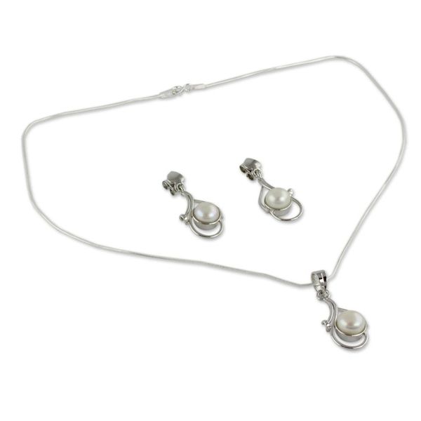 Alternate image for Bridal Pearl Jewelry Set Sterling Silver Necklace Earrings Lunar Magic