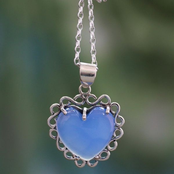 Alternate image for Heart Shaped Sterling Silver and Chalcedony Necklace Harmony of Love