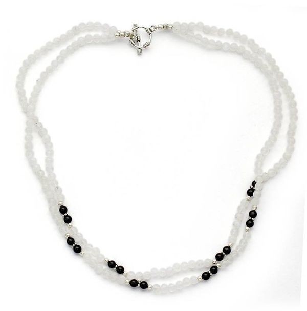 Alternate image for Rainbow Moonstone and Onyx strand necklace Chennai Nights