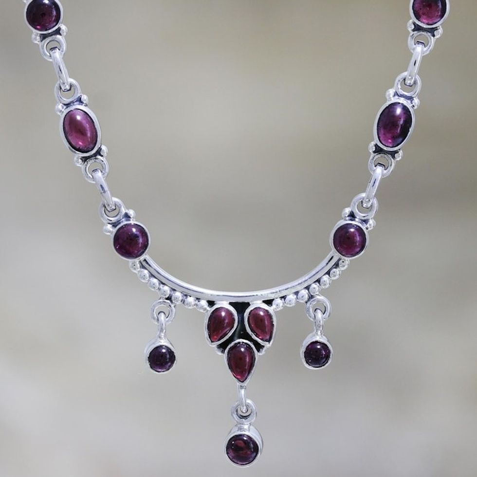 Sterling Silver and Garnet Necklace 'Classic Beauty'