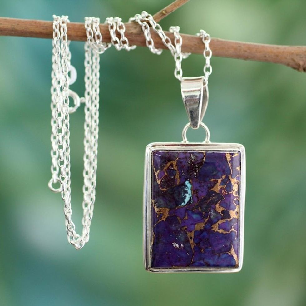 Composite Turquoise Sterling Silver Necklace Modern Jewelry 'Purple Mystique'