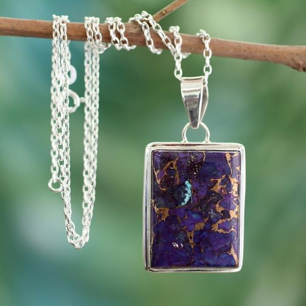 Alternate image for Composite Turquoise Sterling Silver Necklace Modern Jewelry Purple Mystique