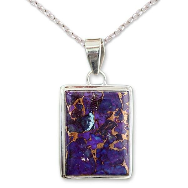 Alternate image for Composite Turquoise Sterling Silver Necklace Modern Jewelry Purple Mystique