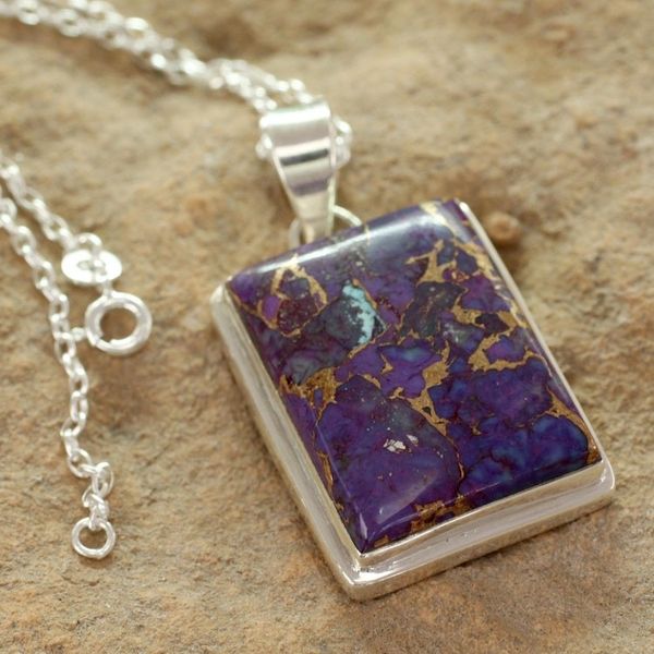 Alternate image for Composite Turquoise Sterling Silver Necklace Modern Jewelry Purple Mystique