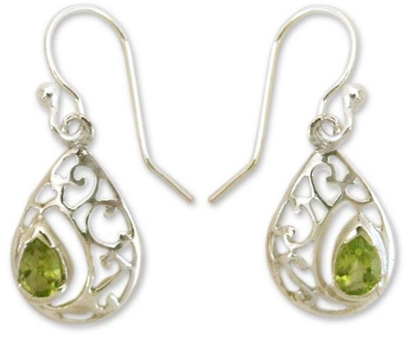 Alternate image for Peridot Birthstone Jewelry in Sterling Silver Earrings Lace Halo
