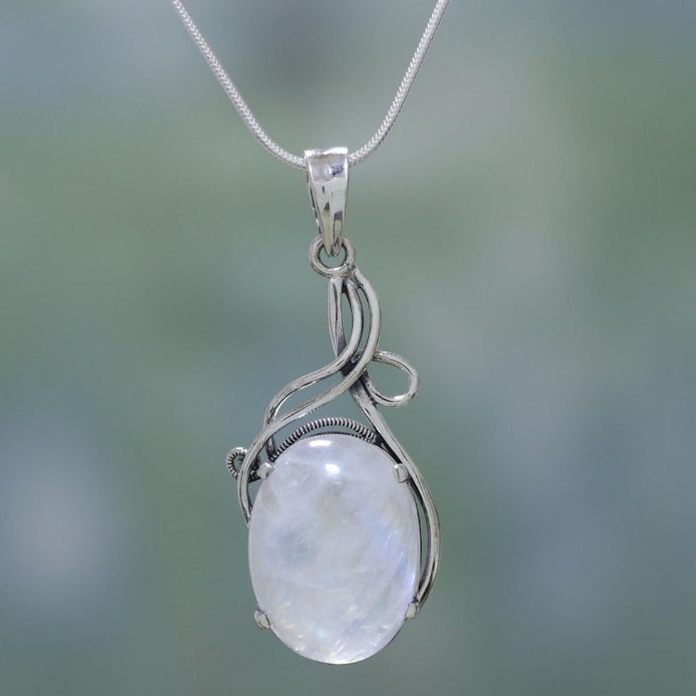 Sterling Silver and Rainbow Moonstone Necklace 'Flirt'
