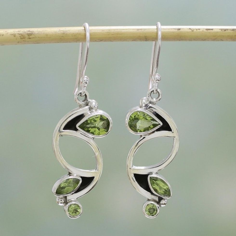 Sterling Silver and Peridot Earrings Fair Trade Jewelry 'Intricate Harmony'