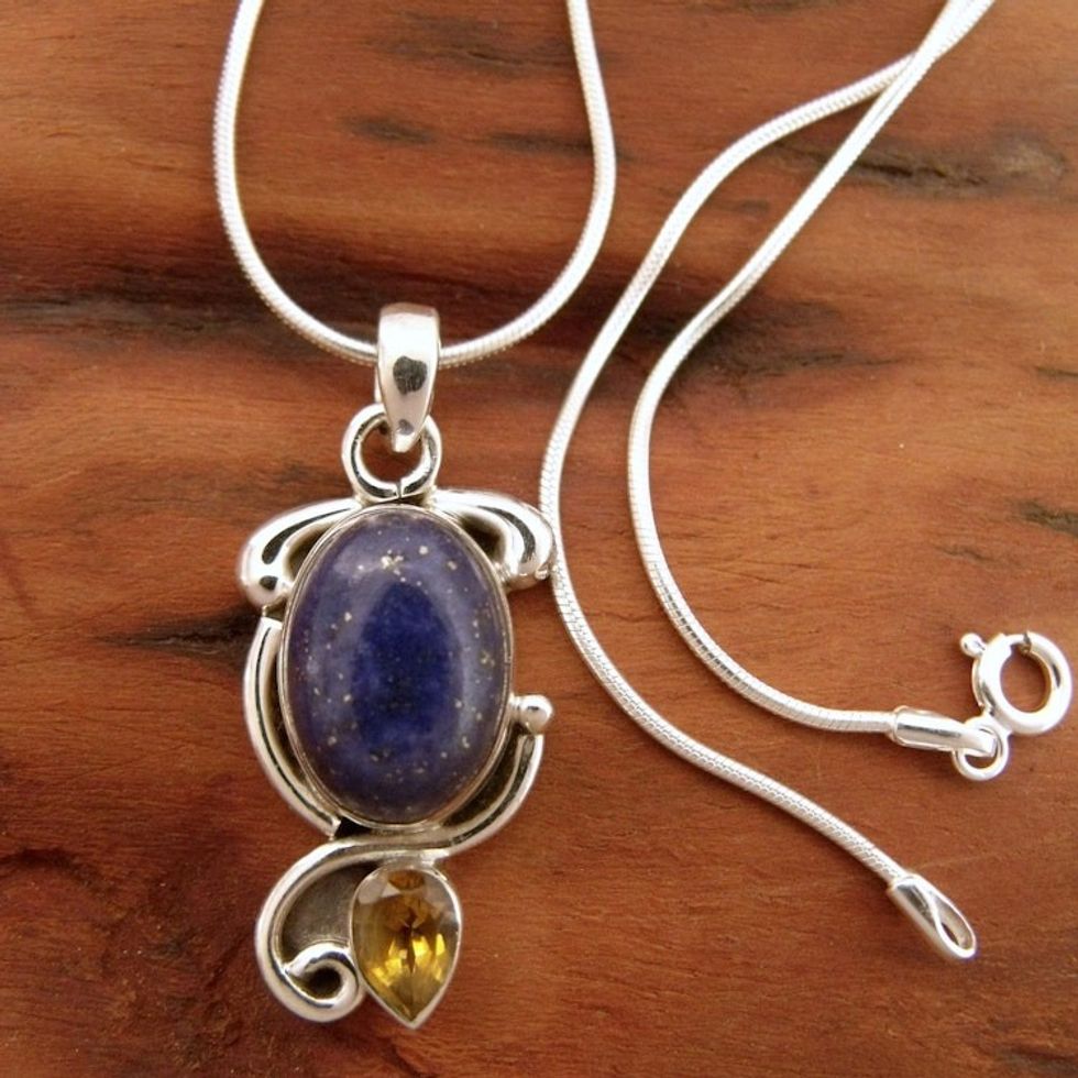 Indian Necklace with Lapis Citrine and Sterling Silver 'Royal Charm'