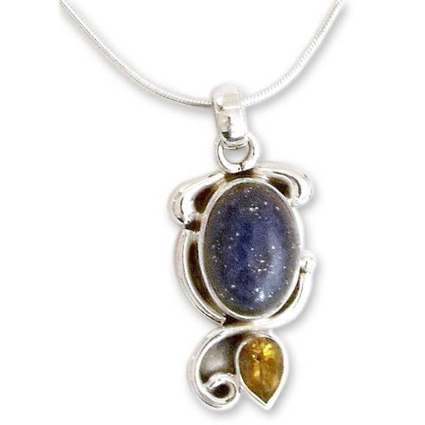 Alternate image for Indian Necklace with Lapis Citrine and Sterling Silver Royal Charm