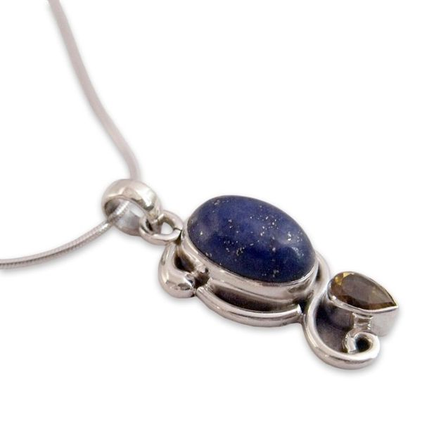 Alternate image for Indian Necklace with Lapis Citrine and Sterling Silver Royal Charm