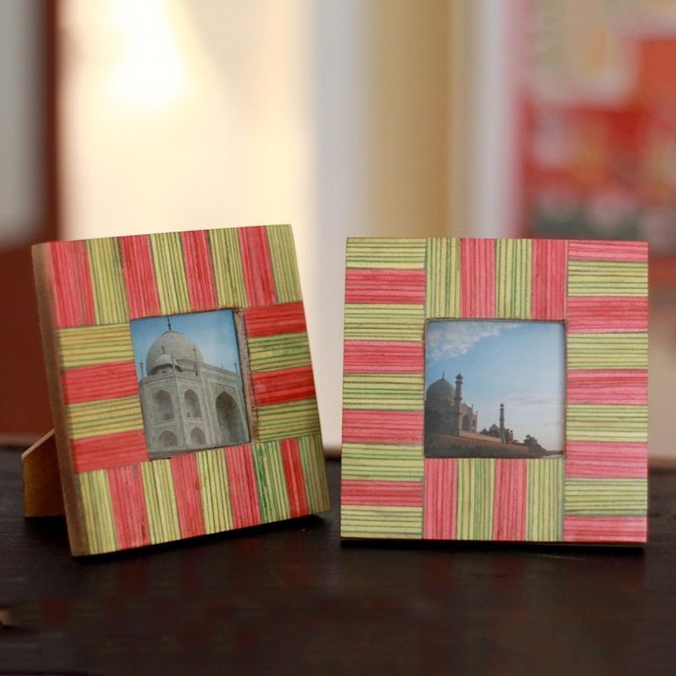 Wood photo frames Pair, 3x3 'Dream of Delhi'