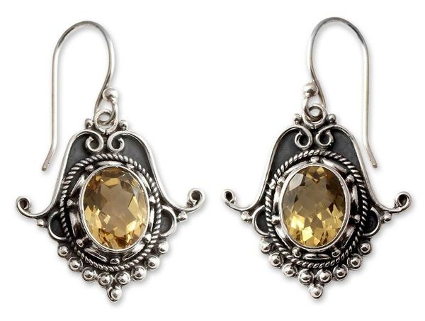 Alternate image for Citrine Earrings in Sterling Silver Jewelry from India Jaipuri Glam