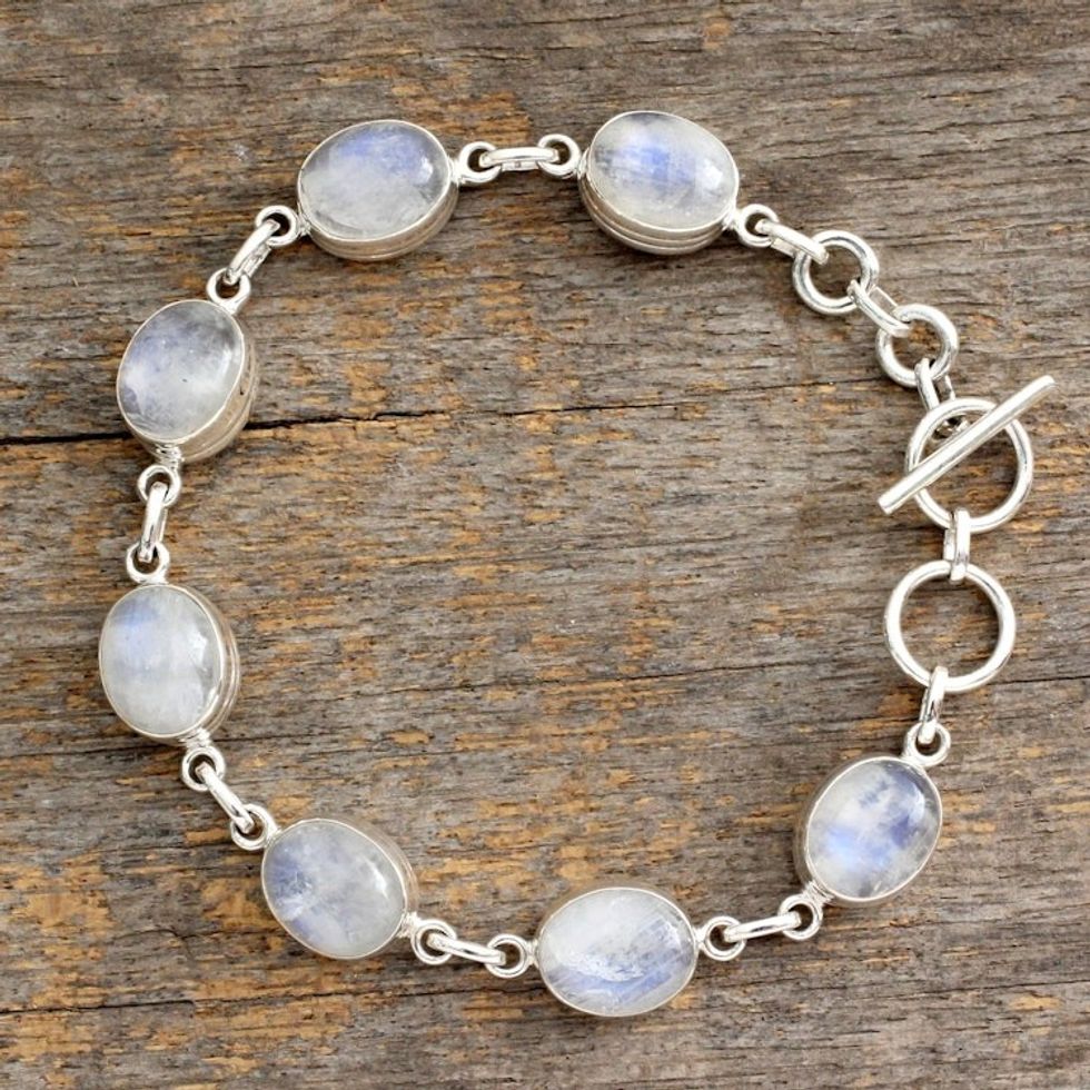 Rainbow Moonstone link bracelet 'Mysteries'