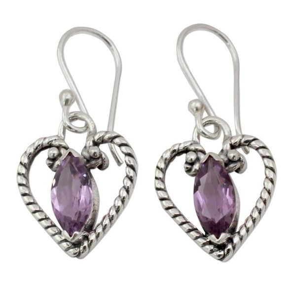 Alternate image for Amethyst Heart Earrings in Sterling Silver from India Mystic Love