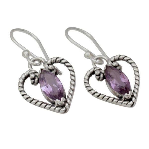 Alternate image for Amethyst Heart Earrings in Sterling Silver from India Mystic Love