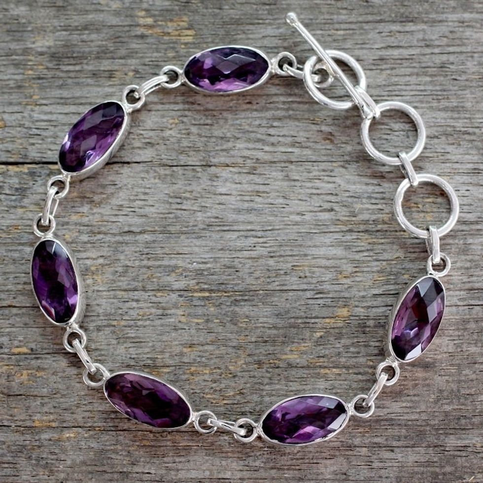 Unique Sterling Silver and Amethyst Link Bracelet 'Regal Violet'