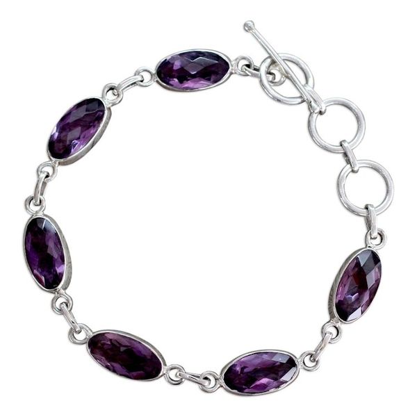 Alternate image for Unique Sterling Silver and Amethyst Link Bracelet Regal Violet