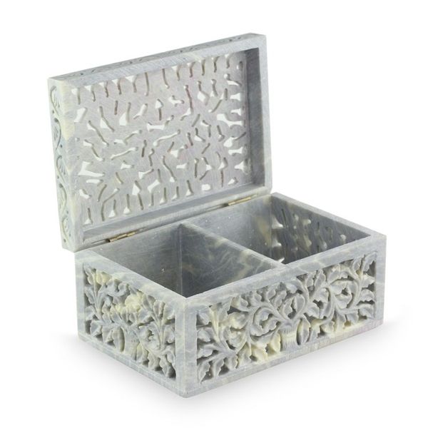 Alternate image for Hand Carved Jali Soapstone Jewelry Box Honeysuckle