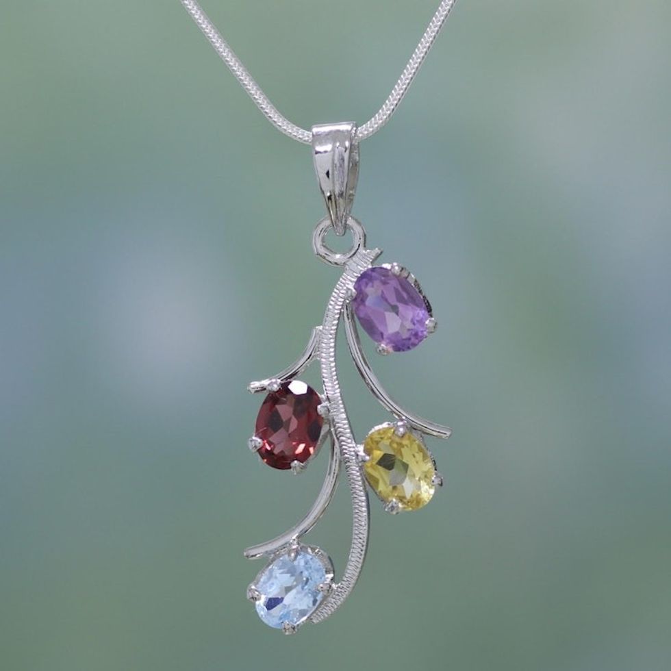 Gemstone Necklace Artisan Silver Jewelry from India 'Summer Promise'