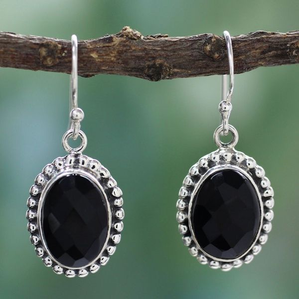 Alternate image for Sterling Silver and Onyx Dangle Earrings Be Mesmerized