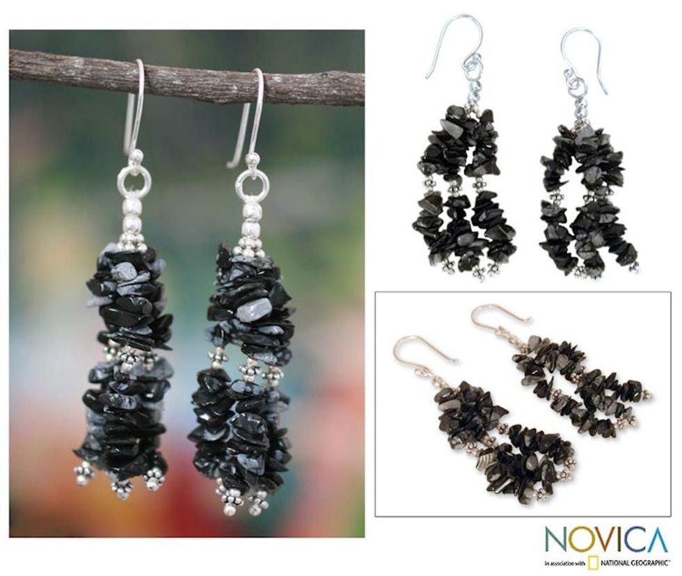 Indian Obsidian Earrings Hand Made with Sterling Silver 'Rejoice'
