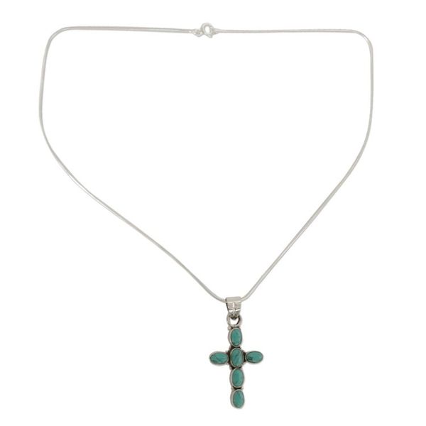 Alternate image for Turquoise Colored Cross Sterling Silver Pendant Necklace Sky Blue Cross
