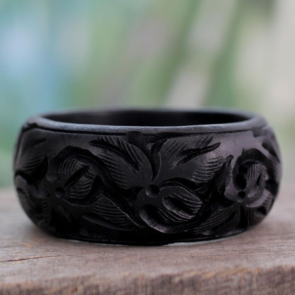 Unique Wood Bangle Bracelet 'Fragrant Flowers'