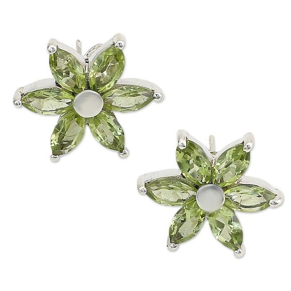 Alternate image for Womens Floral Sterling Silver Button Peridot Earrings Summer Blossom