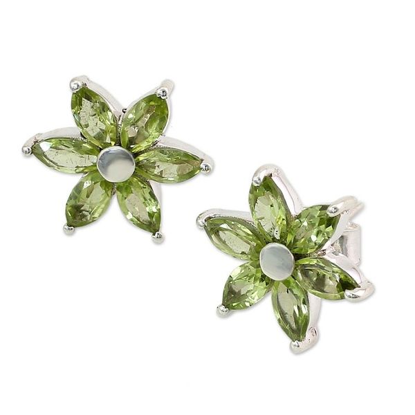 Alternate image for Womens Floral Sterling Silver Button Peridot Earrings Summer Blossom