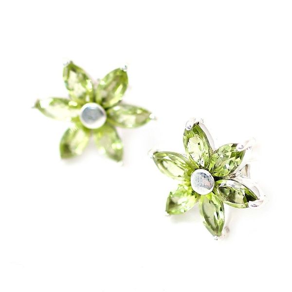 Alternate image for Womens Floral Sterling Silver Button Peridot Earrings Summer Blossom