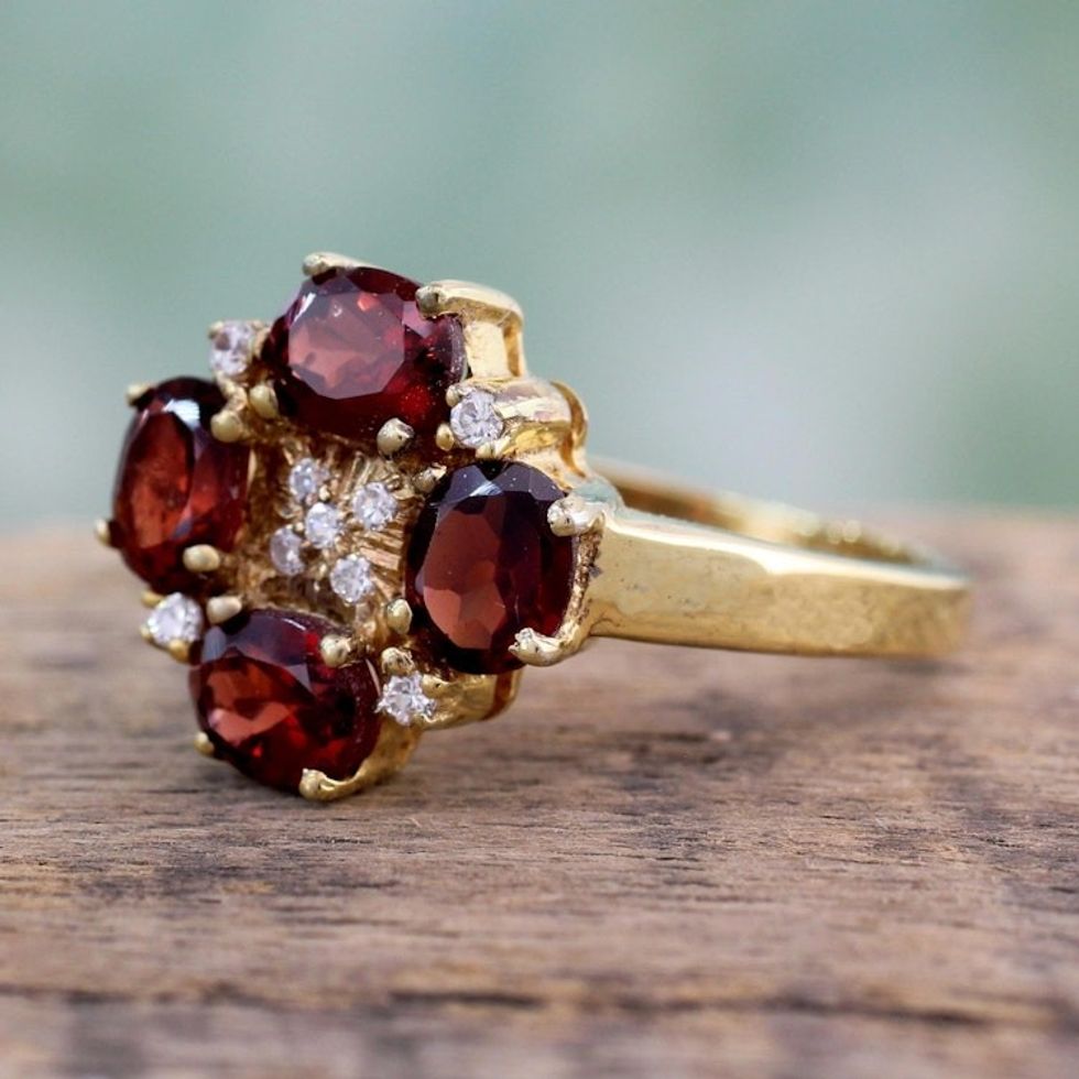 Gold Vermeil Garnet Ring 'Secretly in Love'