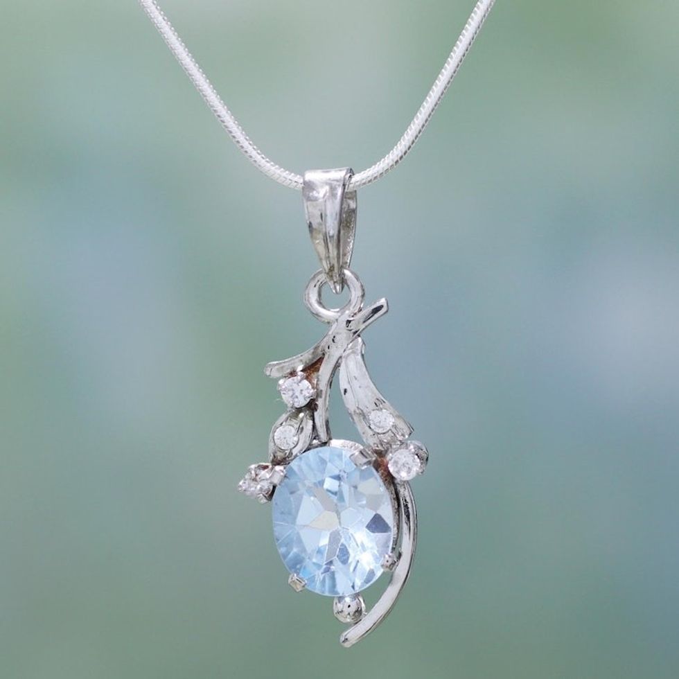 Fair Trade Sterling Silver Necklace Cubic Zirconia Jewelry 'Scintillating Bouquet'