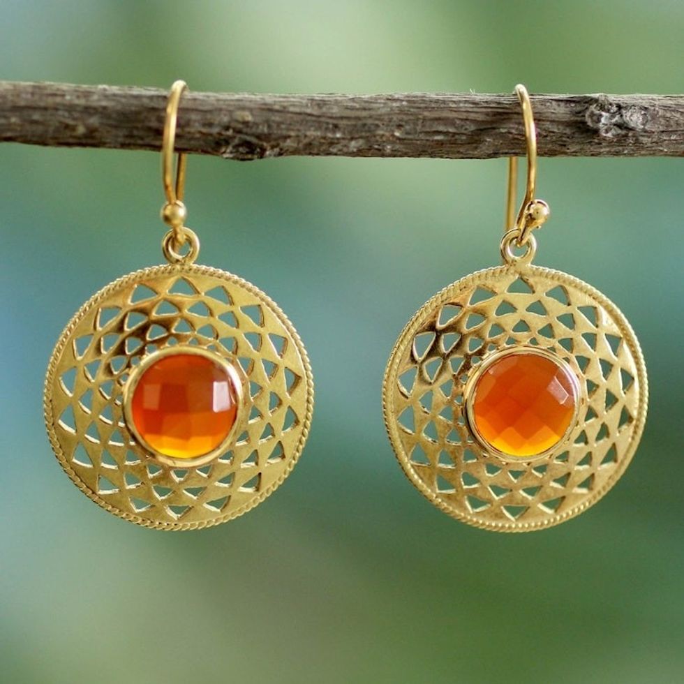 Gold Vermeil Onyx Earrings Indian Jewelry 'Jaipur Sunshine'