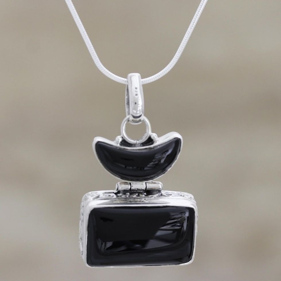 Handcrafted Silver and Onyx Pendant Necklace 'Black Midnight'