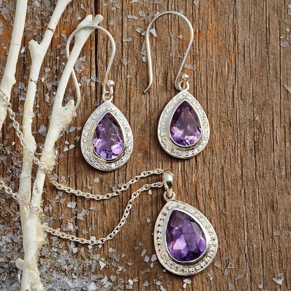Amethyst and Sterling Silver Earrings from India Jewelry 'Mughal Mystique'