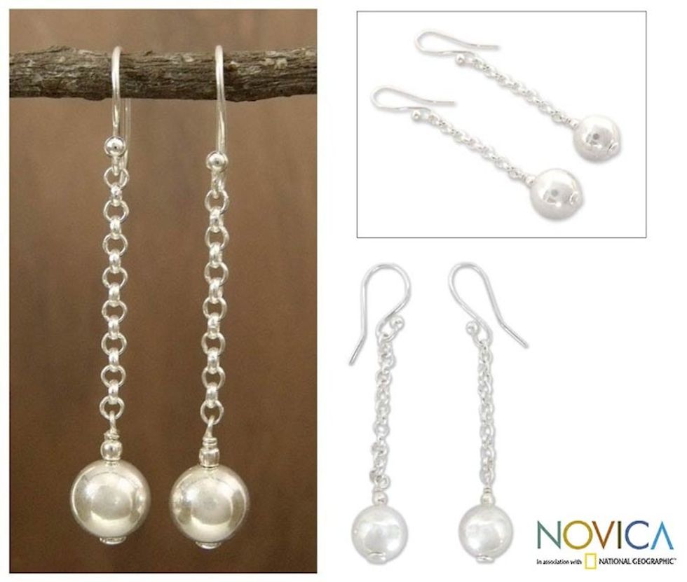 Sterling Silver Artisan Crafted Earrings from India 'Delhi Moon'