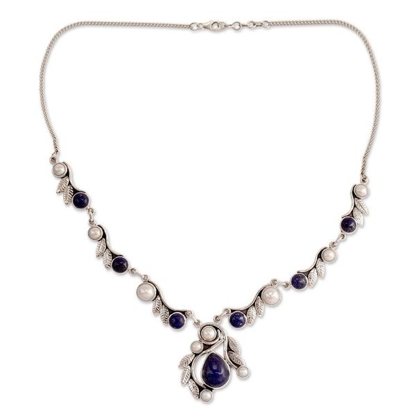 Alternate image for Pearl Lapis Lazuli and Sterling Silver Necklace from India Tropical Fruit