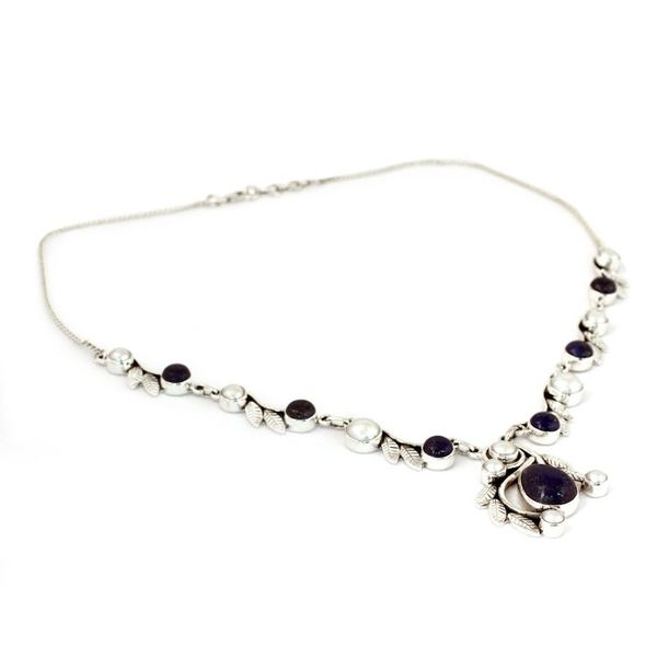 Alternate image for Pearl Lapis Lazuli and Sterling Silver Necklace from India Tropical Fruit
